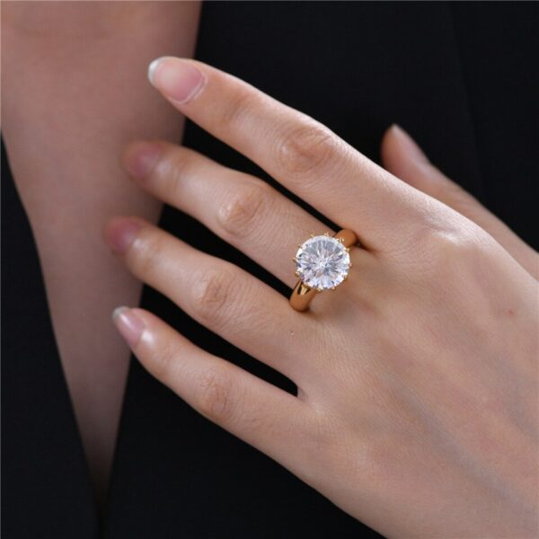 12MM Round Top Quality Gemstone Gold Color Luxury Women Wedding Engagement Rings 925 Sterling Silver Jewelry Ring - Image 4