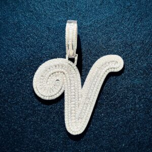 Iced Out Baguette Cursive Letter Pendant Necklace For Men Women Hip Hop Chain Fashion Rock Jewelry Gift A-Z