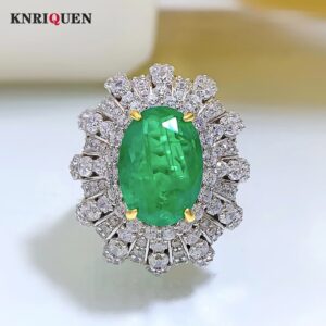 Genuine 100% 925 Real Silver 10*14mm Emerald High Carbon Diamond Ring for Women Cocktail Party Ring Fine Jewelry Birthday Gift