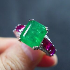 925 Sterling Silver 10*12mm Lab Red Gemstone Diamond Ruby Emerald Ring with Green Stone Cocktail Rings For Women Jewelry