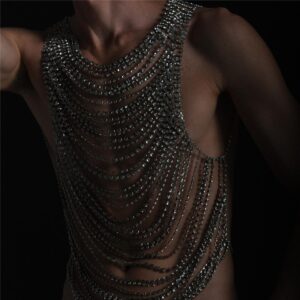 Women Sexy Tassels Chest Chain Rhinestone Full Chains Body Chain Bra Top Multi Layers Crystal Harness Slave Necklace Jewelry