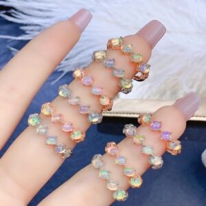 New Natural Opal Ring 925 Silver Ladies Ring Colorful Opal Luxury Elegant Beauty and Beauty