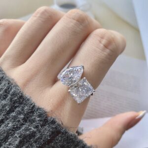 925 Sterling Silver Crushed Ice Cut 8*12MM Created Moissanite Gemstone Rings Wedding Engagement Fine Jewelry Wholesale