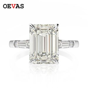 925 Sterling Silver Emerald Cut Created Moissanite Gemstone Wedding Engagement Diamonds Ring Fine Jewelry Gifts Wholesale