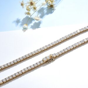 Solid 10K Moissanite Tennis Necklace For Women 10K Gold 925 Silver D/VVS Diamonds Necklace for Engagement Christmas