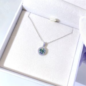 S925 Silver Blue Green Moissanite Necklace for Women Passed Diamond Test Super Shiny 1 Carat Pendant Jewelry Birthday Gift