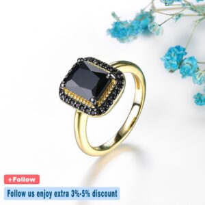 Natural Black Spinel Sterling Silver Yellow Gold Plated 2.6 Carats Genuine Gemstone Classic Design Women Luxury Style Jewelrys
