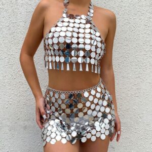 Lacteo Sexy Sequin Camis Halter Body Chain for Women Female Fashion Hollow Out Skirt Bikini Bra Chain Body Jewelry Wholesale