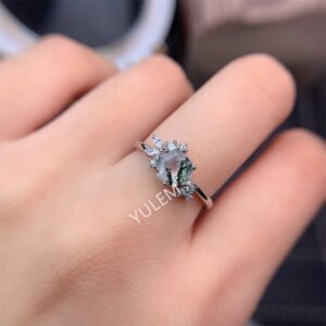 Flower Design for  Women  Jewellery Natural Moss Agate 6*6mm  Wedding Rings for Couples
