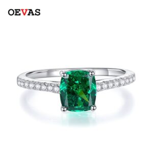 100% 925 Sterling Silver 6.5*7.5mm Emerald Aquamarine High Carbon Diamond Rings For Women Sparkling Wedding Fine Jewelry