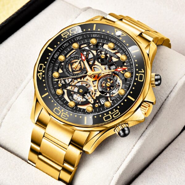 Gold Mens Watche Top Brand Luxury Stainless Steel Quartz Watch For Men Waterproof Sport Clock Male Chronograph - Image 5