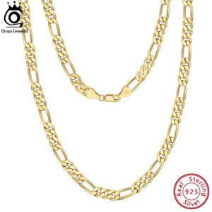 ORSA JEWELS 100% 925 Sterling Silver Italian Diamond-Cut Figaro Neck Chain 3.3/5/7mm Chain Necklace for Men Women Jewelry SC34
