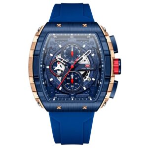Chronograph Quartz Watch for Men Tonneau Dial Military Sport Wristwatch with Orange Silicone Strap Auto Date
