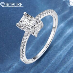 925 Sterling Silver 3CT Moissanite Engagement Ring For Women D Color Rectangle Cut Diamond Wedding  Jewelry Gifts GRA Certified