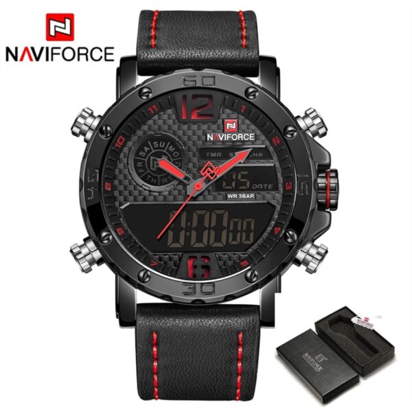 Men Watches To Luxury Brand Men Leather Sports Watches NAVIFORCE Men Quartz LED Digital Clock Waterproof Military Wrist Watch - Image 2