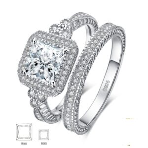 2 Pcs Wedding Ring for Women 925 Sterling Silver Engagement Ring AAAAA CZ Simulated Diamond Luxury Bridal Sets