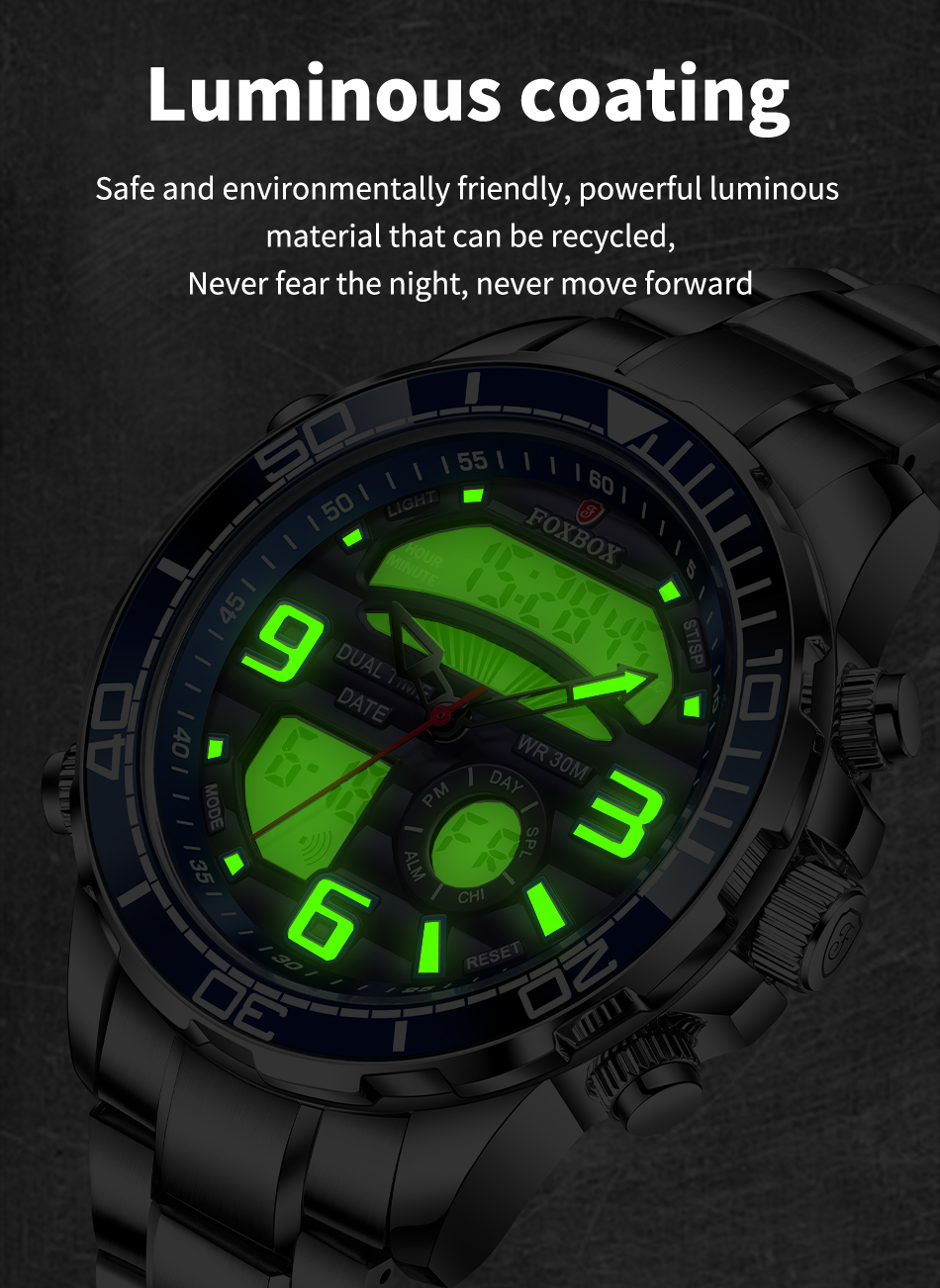 Men's Stainless Steel Military Sport Watch with Box – Silver Blue – detail 7