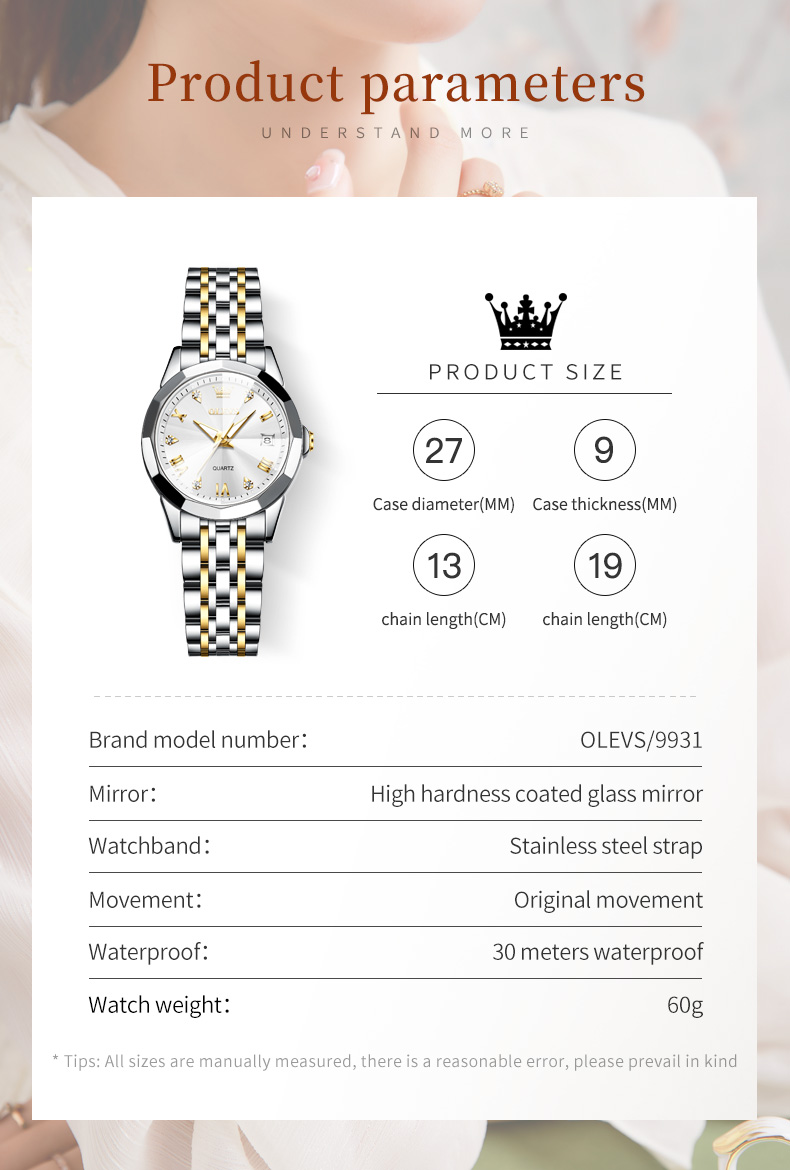 Women's Rhombus Mirror Quartz Watch – Stainless Steel, Luminous – detail 6