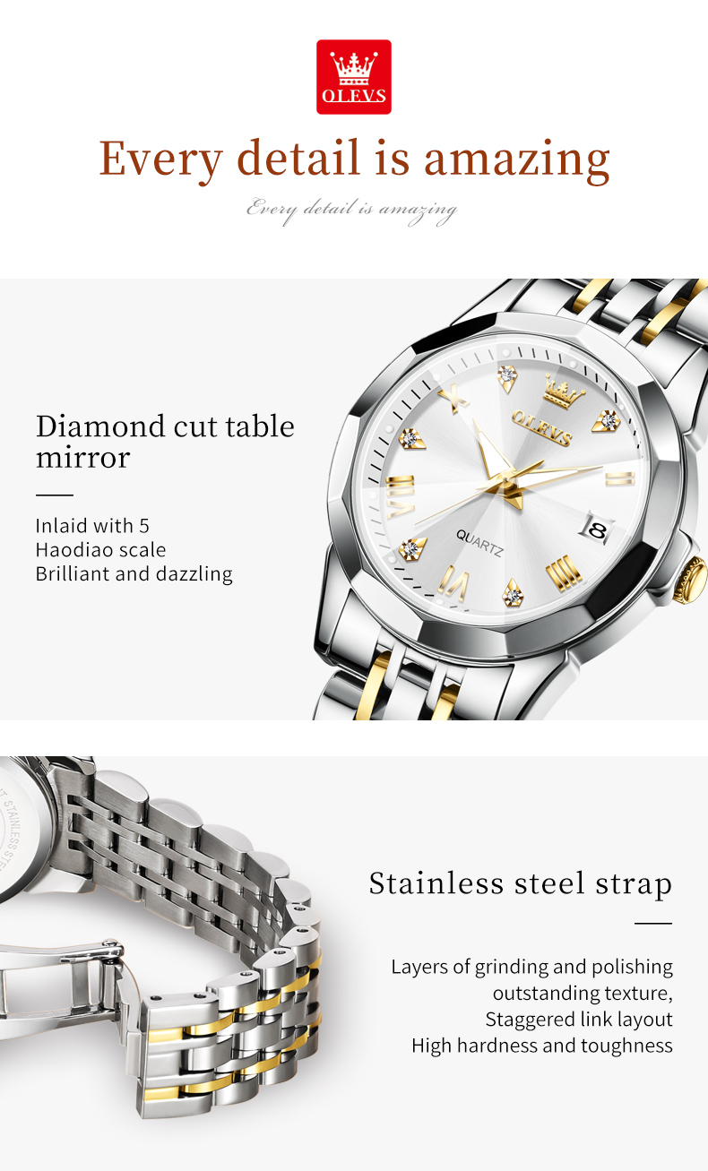 Women's Rhombus Mirror Quartz Watch – Stainless Steel, Luminous – detail 10