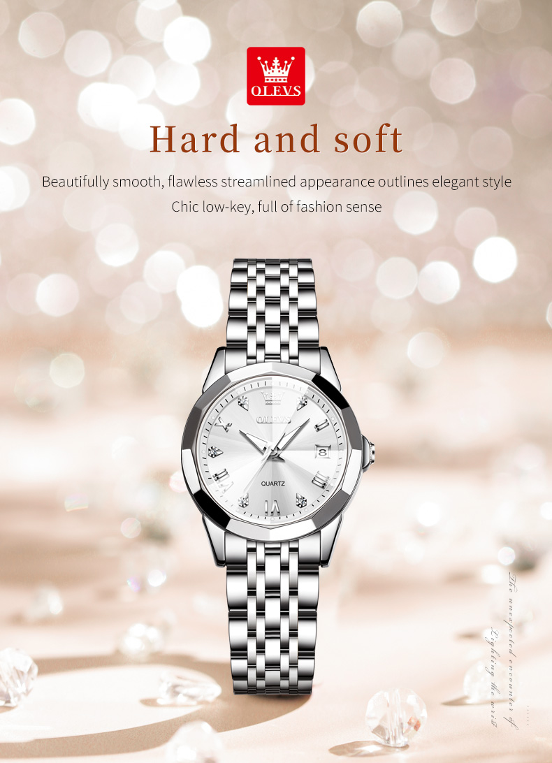Women's Rhombus Mirror Quartz Watch – Stainless Steel, Luminous – detail 8