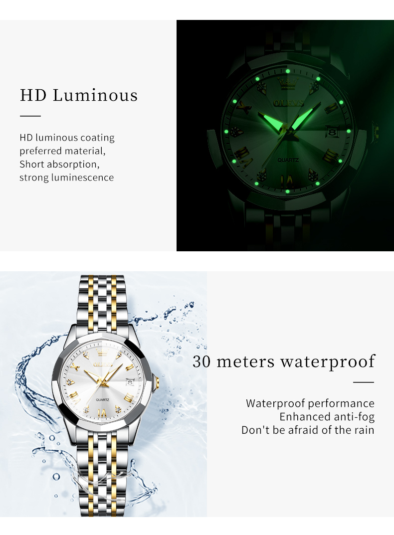 Women's Rhombus Mirror Quartz Watch – Stainless Steel, Luminous – detail 11