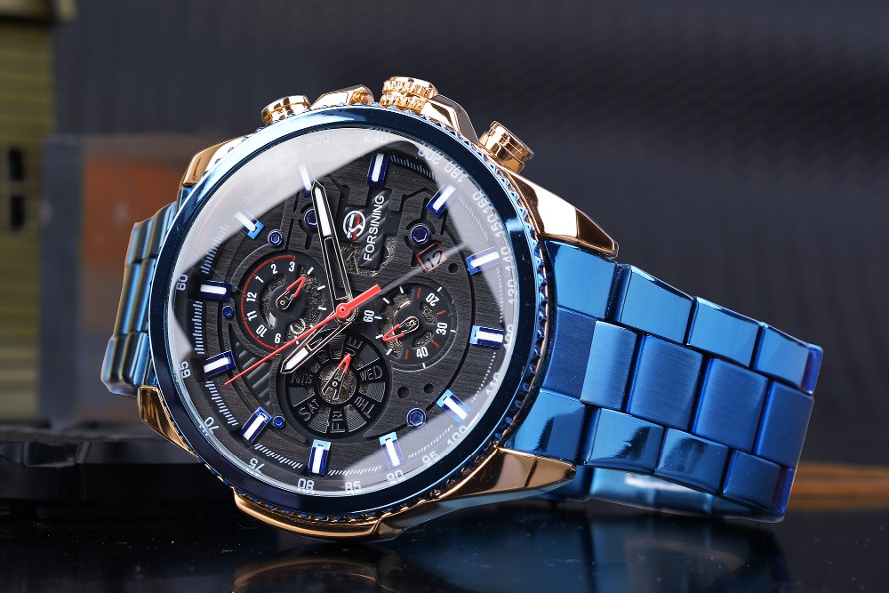 Forsining Three-Dial Calendar Automatic Watch – Steel – detail 11
