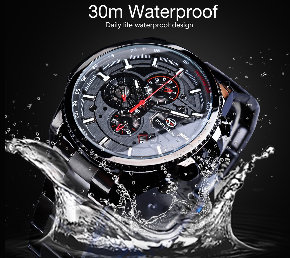 Forsining Three-Dial Calendar Automatic Watch – Steel – detail 5