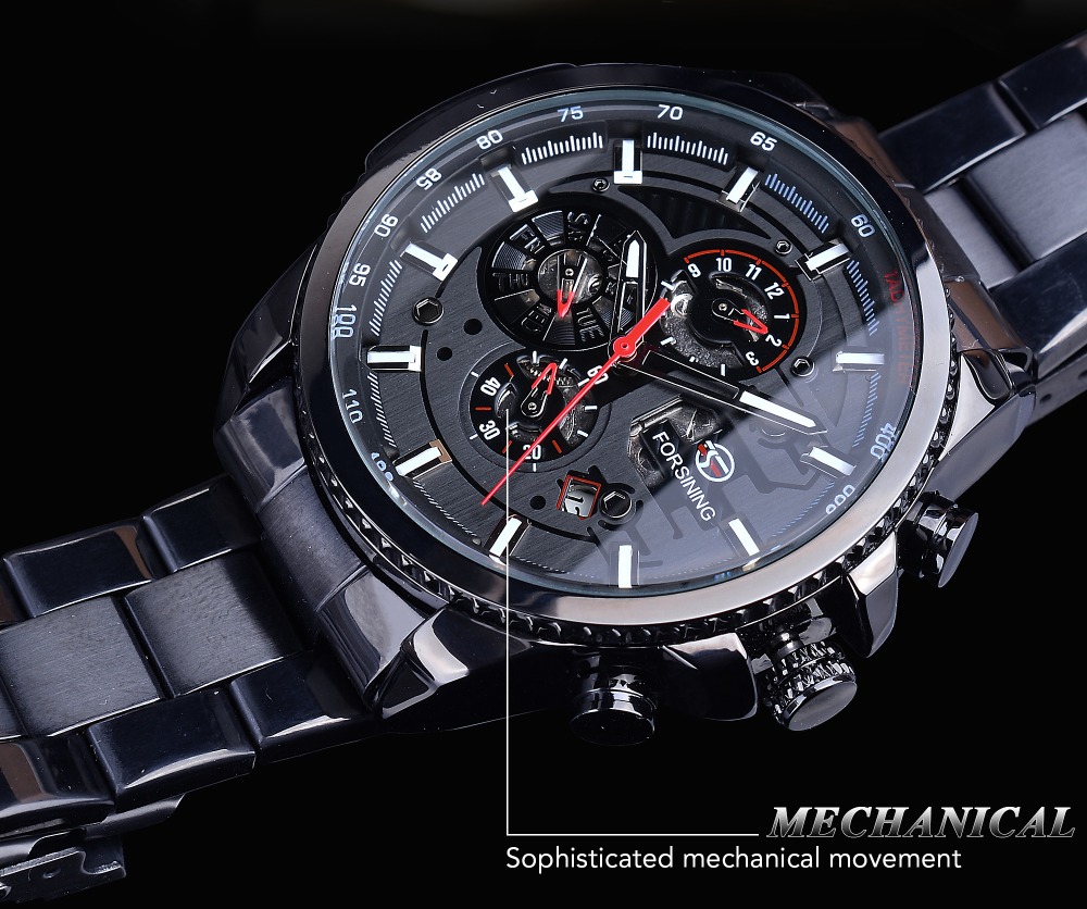 Forsining Three-Dial Calendar Automatic Watch – Steel – detail 7