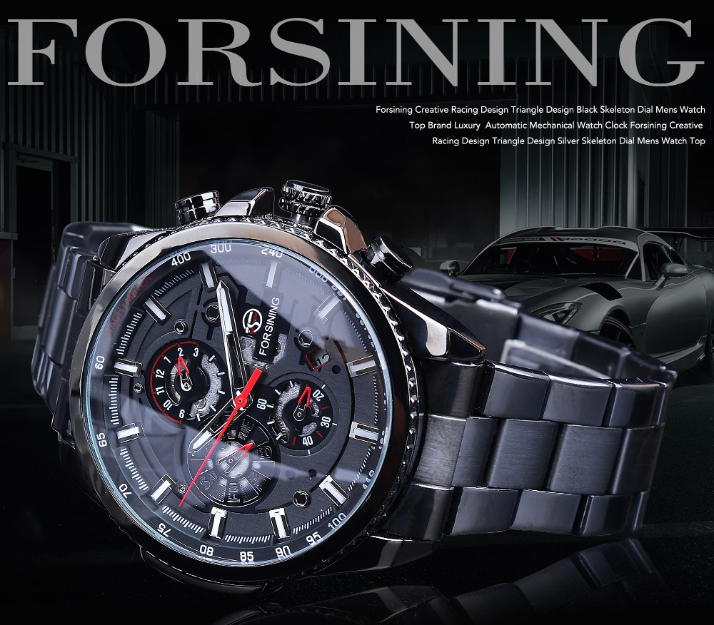 Forsining Three-Dial Calendar Automatic Watch – Steel – detail 1