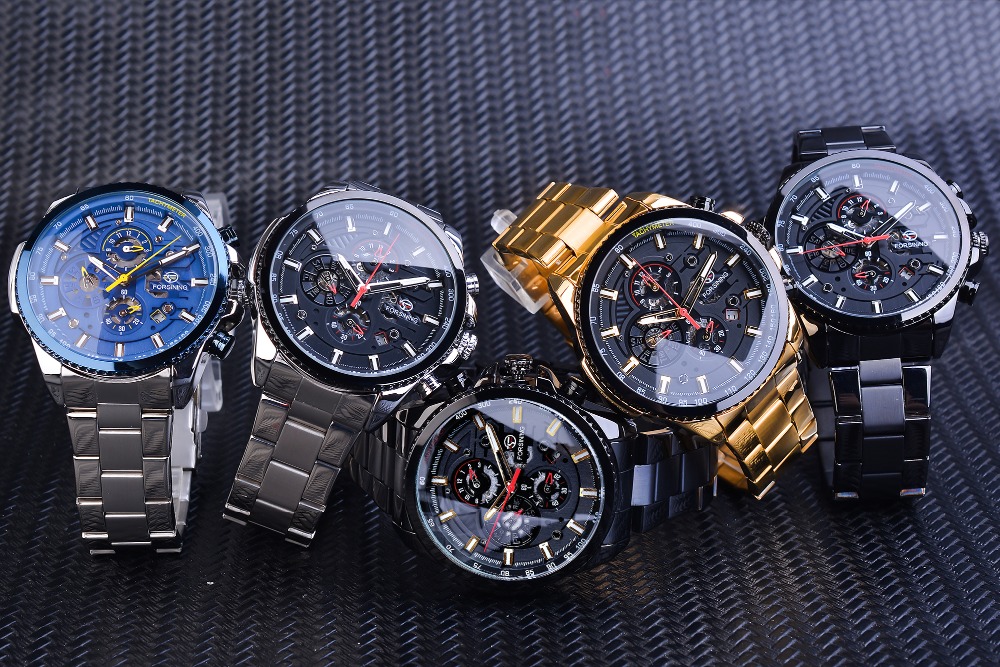 Forsining Three-Dial Calendar Automatic Watch – Steel – detail 12