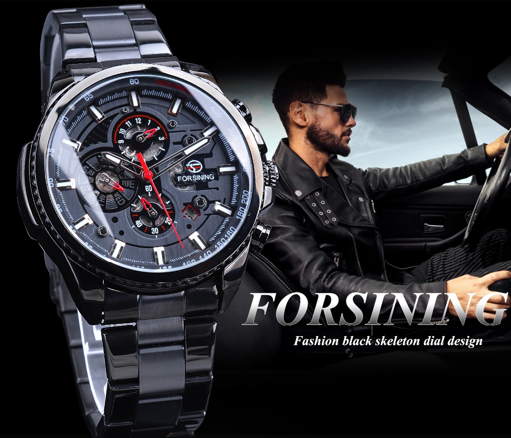 Forsining Three-Dial Calendar Automatic Watch – Steel – detail 2