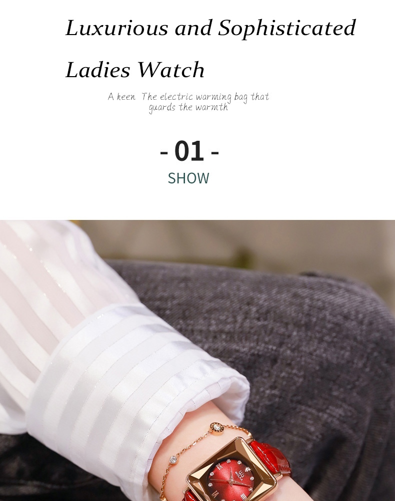Women's Square Gold Watch – Stainless Steel, Brown Dial – detail 8