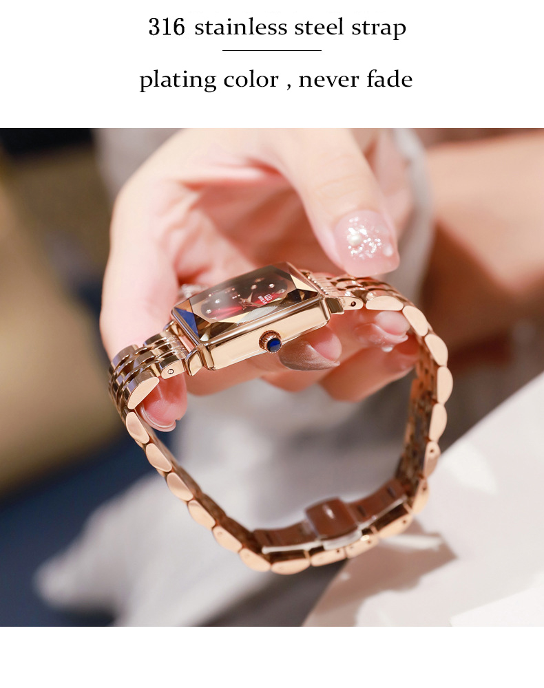 Women's Square Gold Watch – Stainless Steel, Brown Dial – detail 3