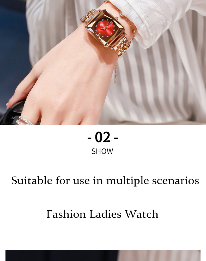 Women's Square Gold Watch – Stainless Steel, Brown Dial – detail 6