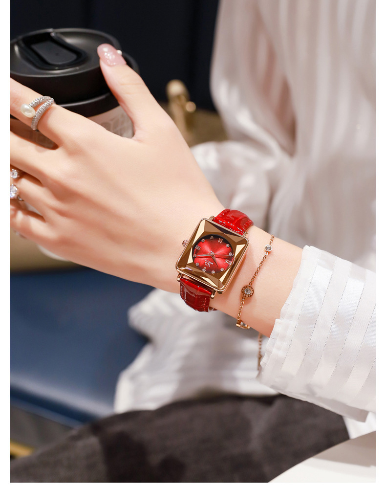 Women's Square Gold Watch – Stainless Steel, Brown Dial – detail 7