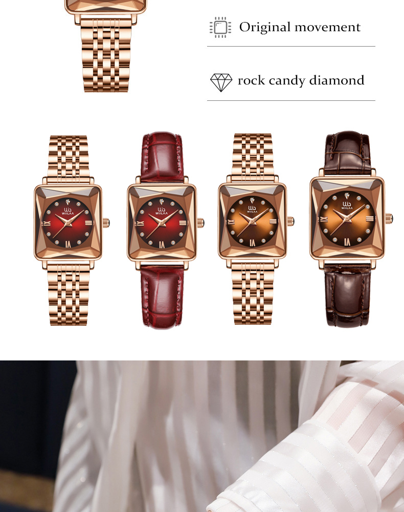 Women's Square Gold Watch – Stainless Steel, Brown Dial – detail 5