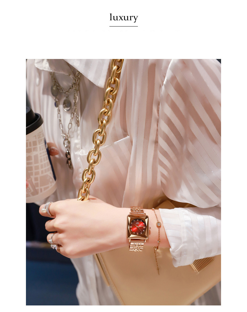 Women's Square Gold Watch – Stainless Steel, Brown Dial – detail 2