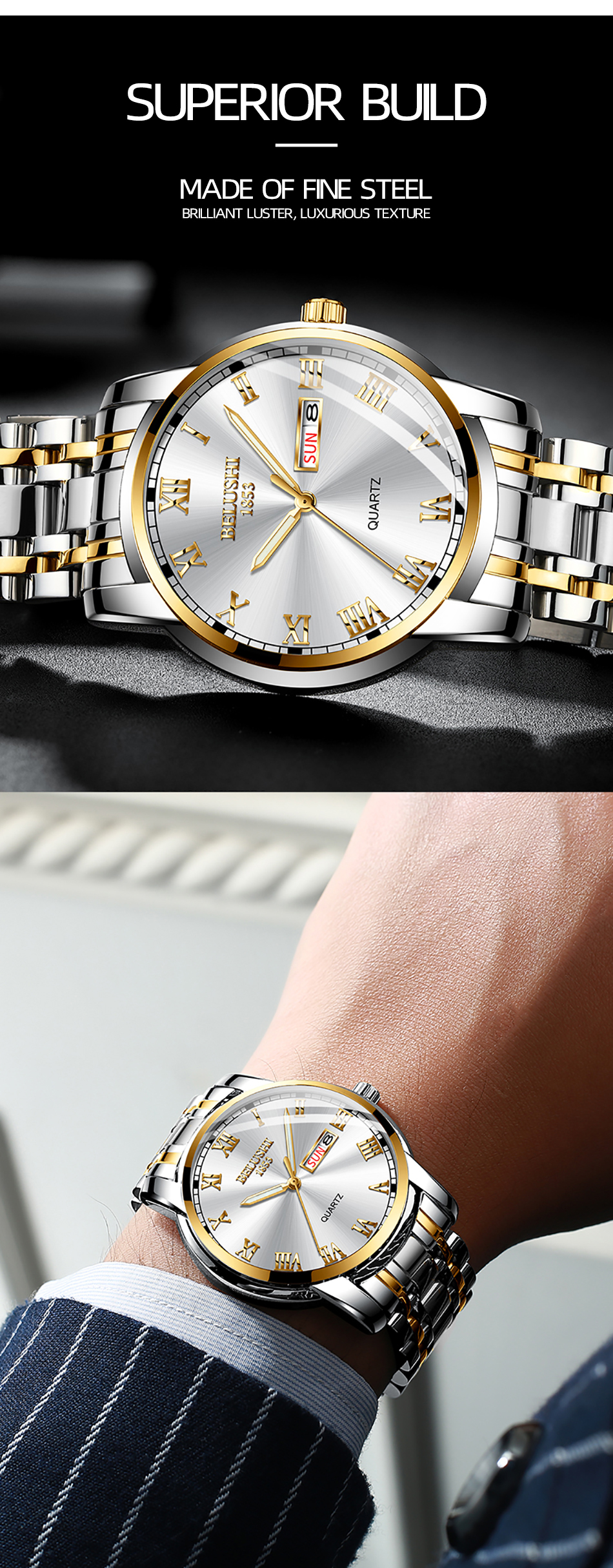 BELUSHI Men's Steel Business Watch – 41 mm, 3 ATM – detail 10