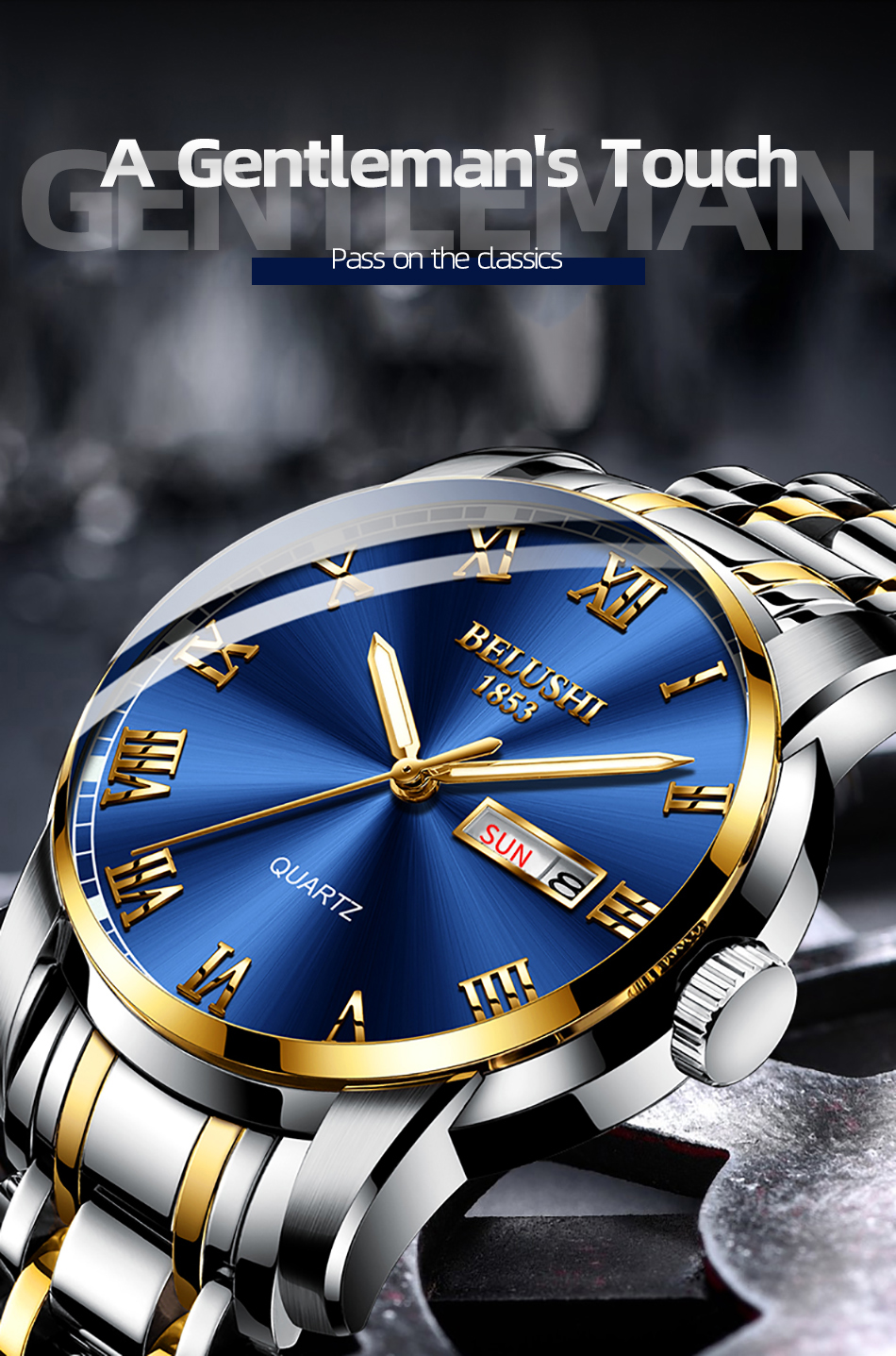 BELUSHI Men's Steel Business Watch – 41 mm, 3 ATM – detail 1