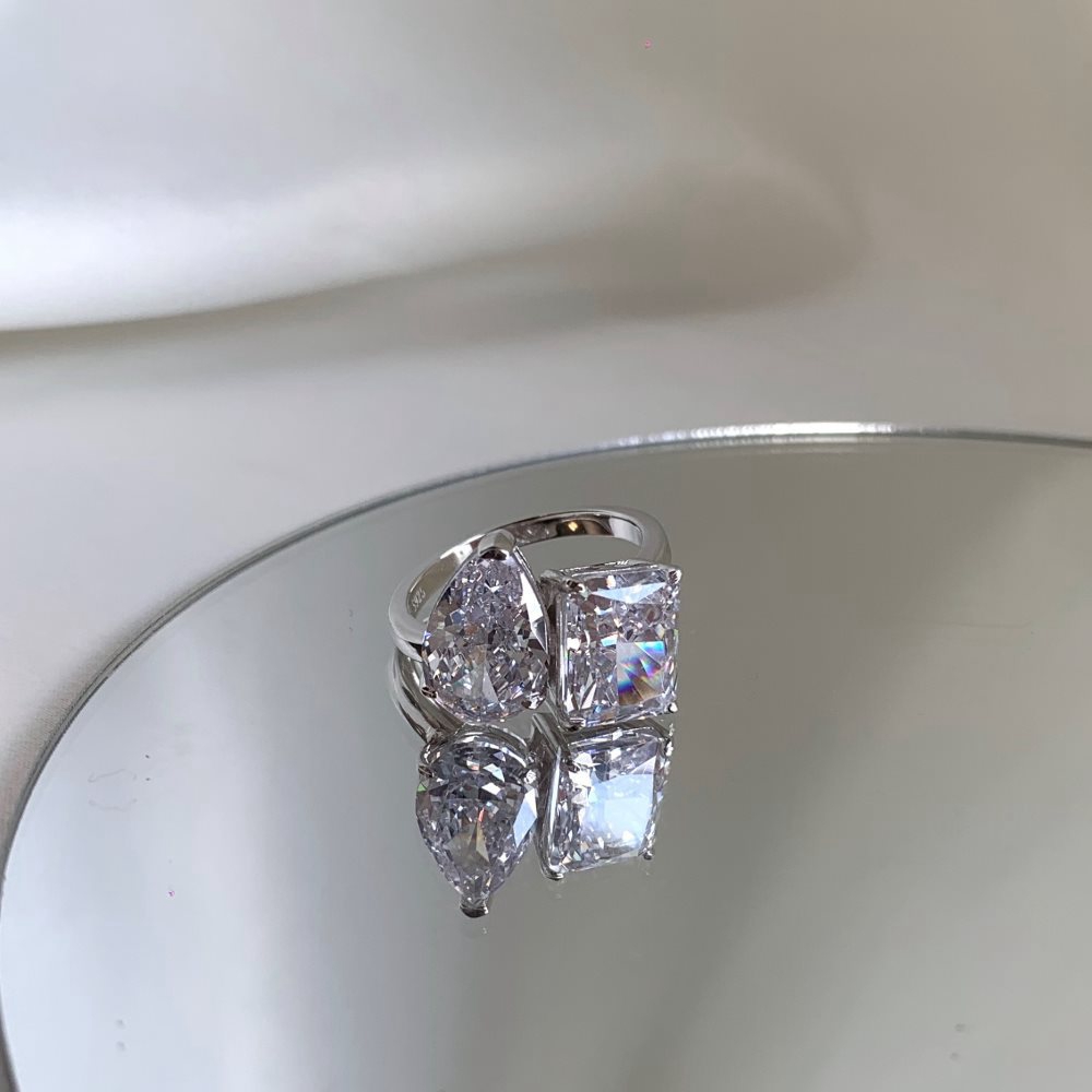Crushed Ice Cut 8 × 12 mm Gemstone Ring – 925 Silver – detail 6