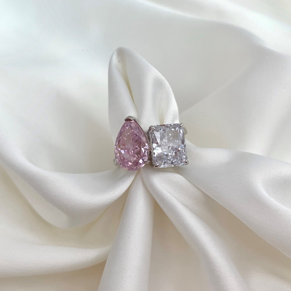 Crushed Ice Cut 8 × 12 mm Gemstone Ring – 925 Silver – detail 4
