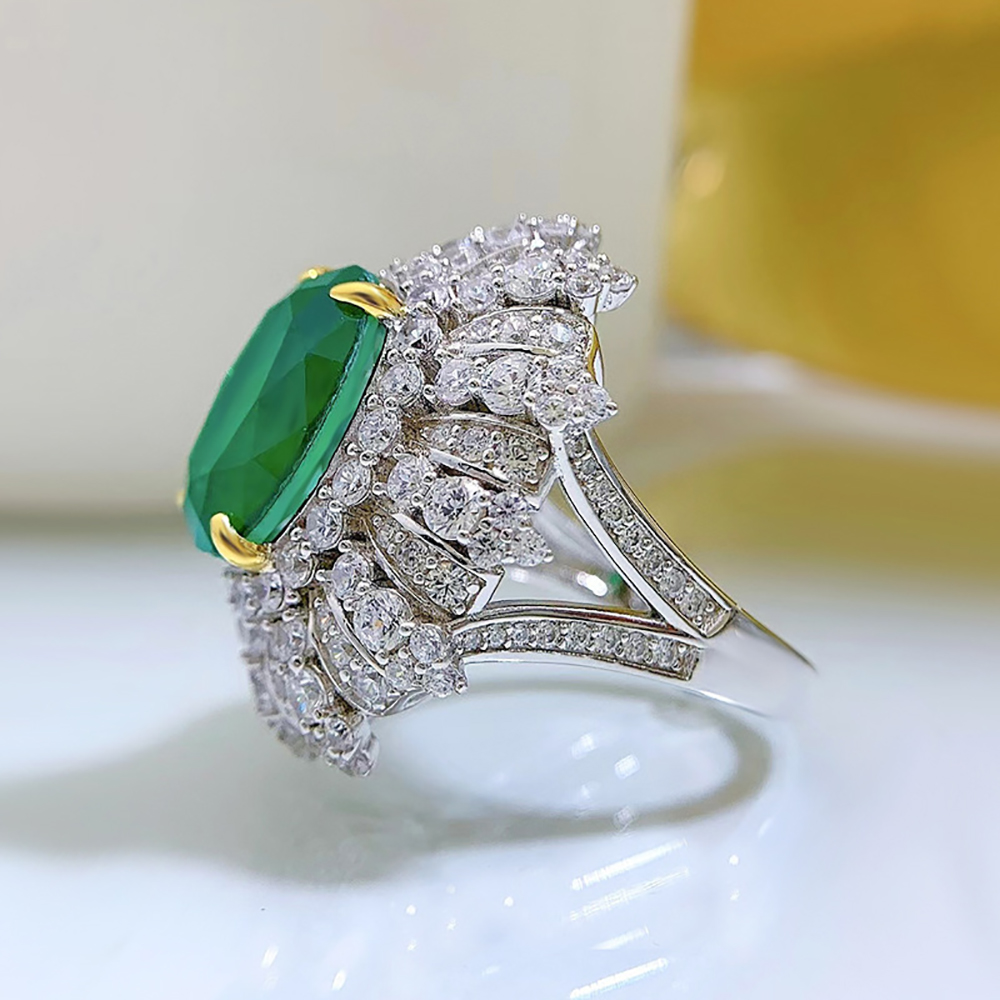 10 × 14 mm Green Stone Cocktail Ring – 925 Silver – detail 5