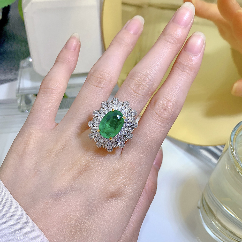 10 × 14 mm Green Stone Cocktail Ring – 925 Silver – detail 8
