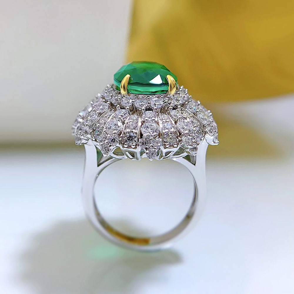 10 × 14 mm Green Stone Cocktail Ring – 925 Silver – detail 3