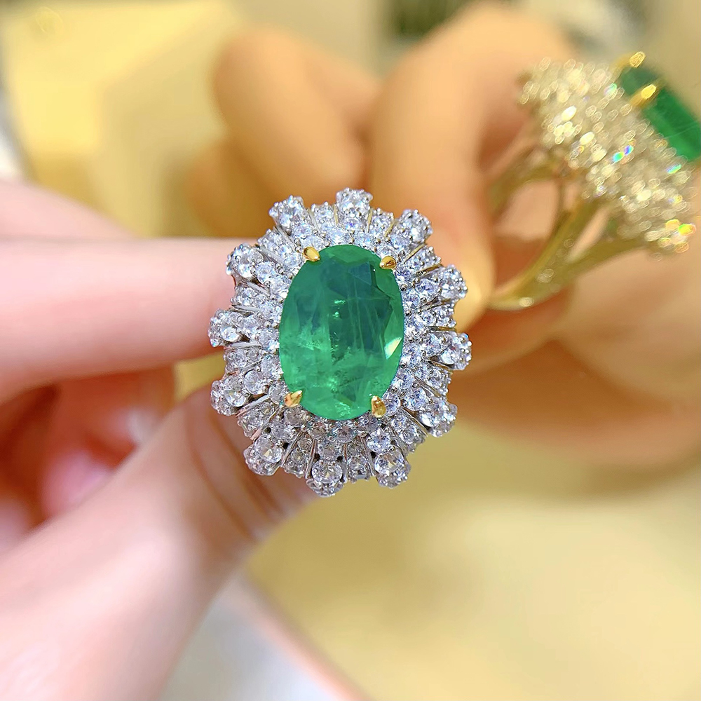 10 × 14 mm Green Stone Cocktail Ring – 925 Silver – detail 6