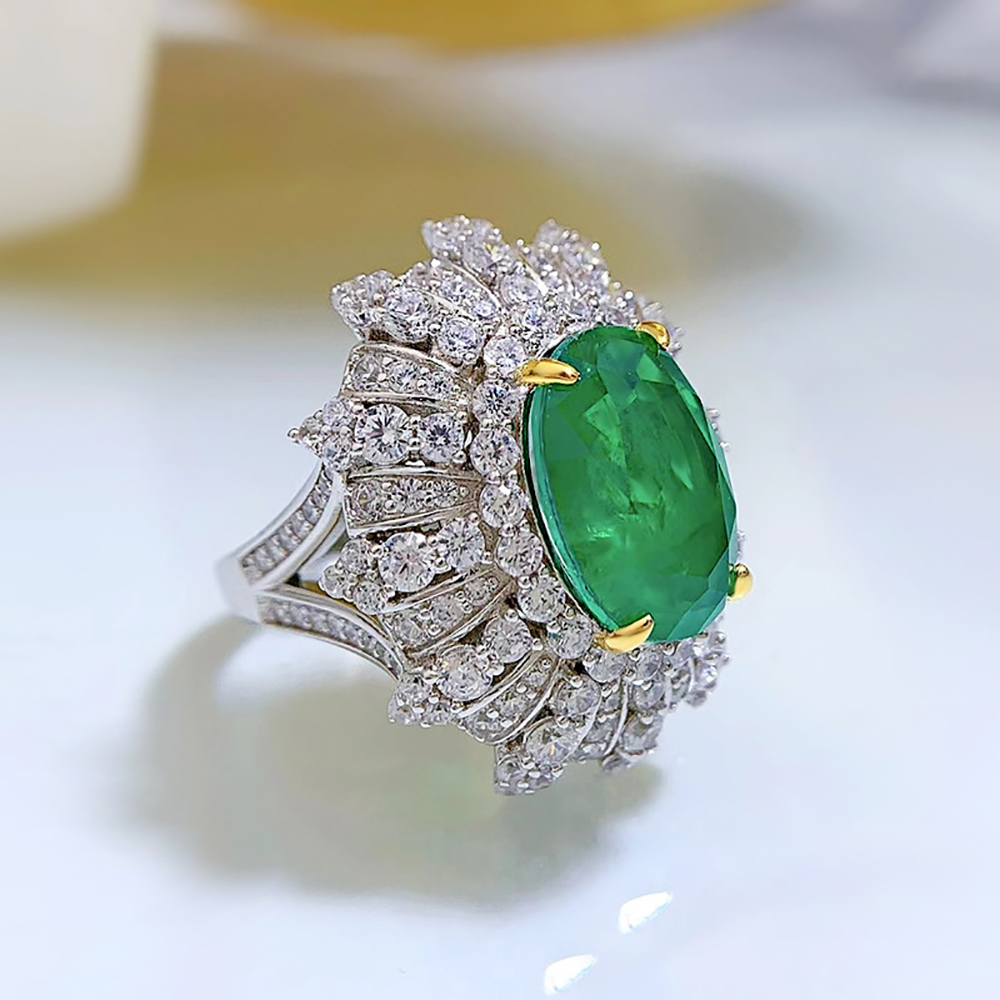10 × 14 mm Green Stone Cocktail Ring – 925 Silver – detail 4
