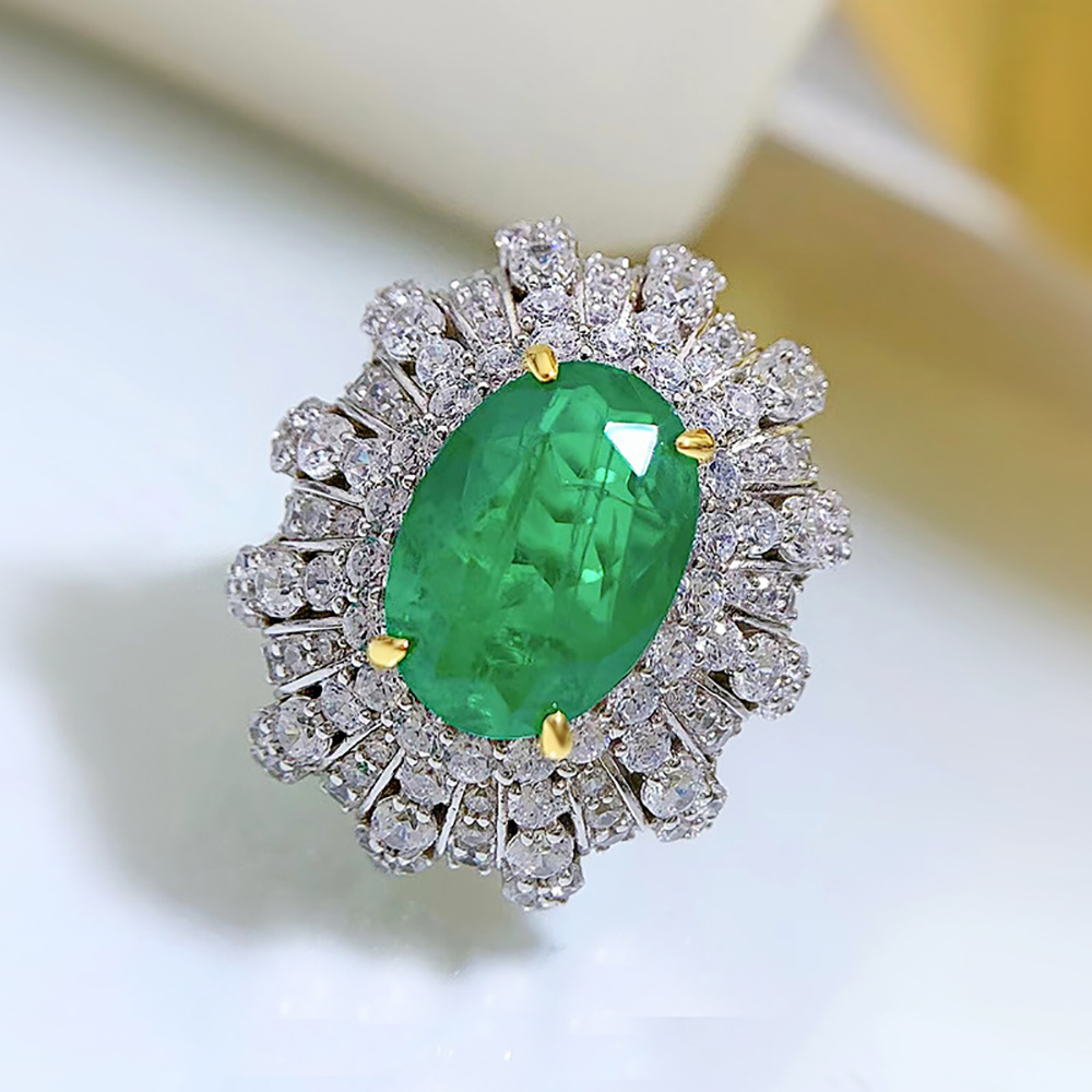 10 × 14 mm Green Stone Cocktail Ring – 925 Silver – detail 2