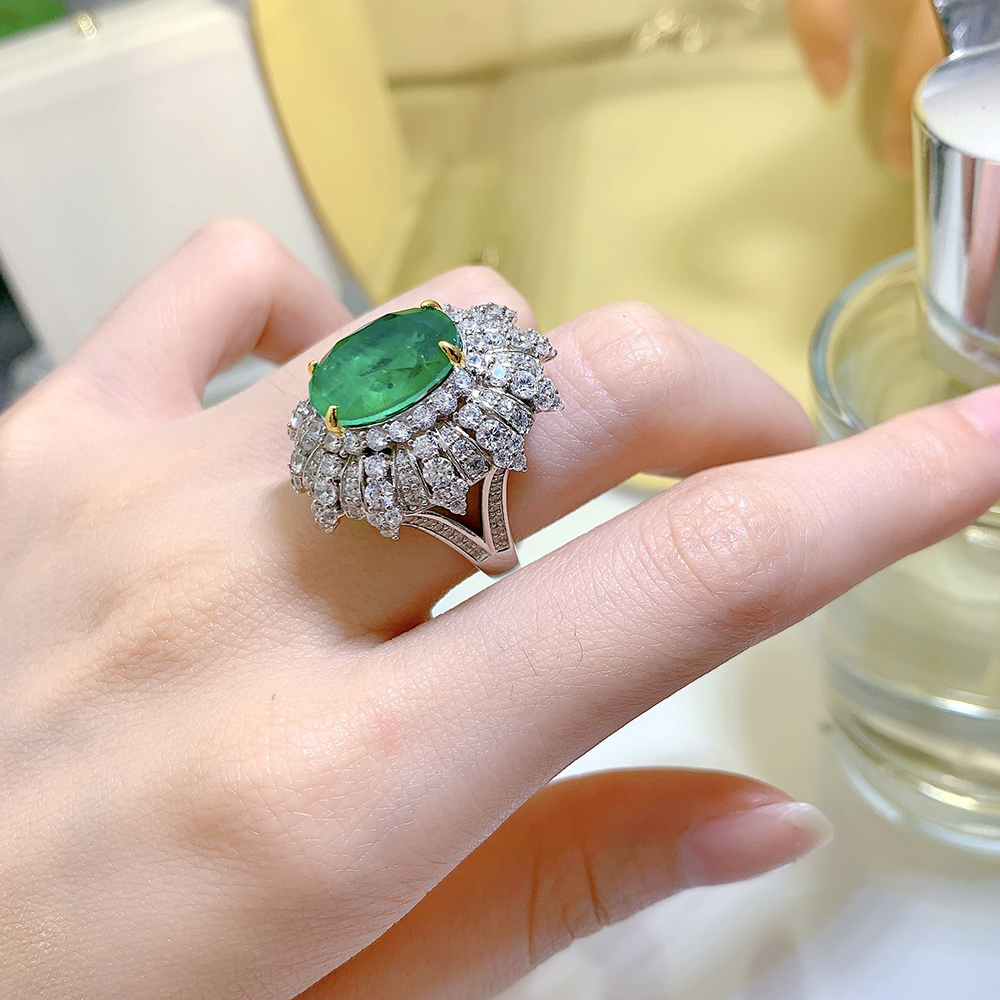 10 × 14 mm Green Stone Cocktail Ring – 925 Silver – detail 7