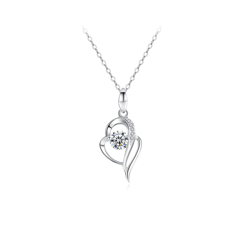 Moissanite Heart Pendant Necklace – White Gold Colour, GRA – detail 5