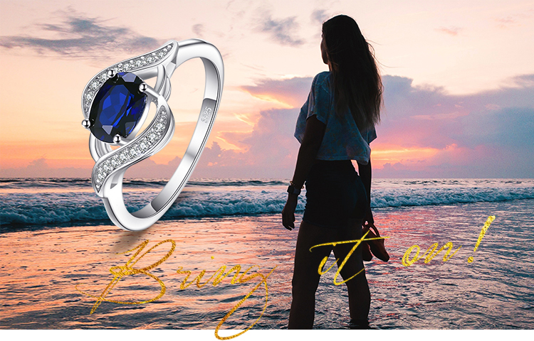 Created Blue Sapphire Halo Ring – 925 Sterling Silver – detail 1
